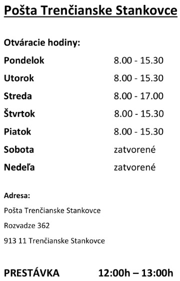Slovenská pošta - otváracie hodiny